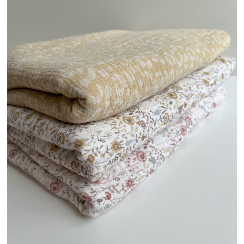 Livia - Double gaze de coton jacquard graou jaune tendre et écru réversible Qualité Oeko-tex - 10