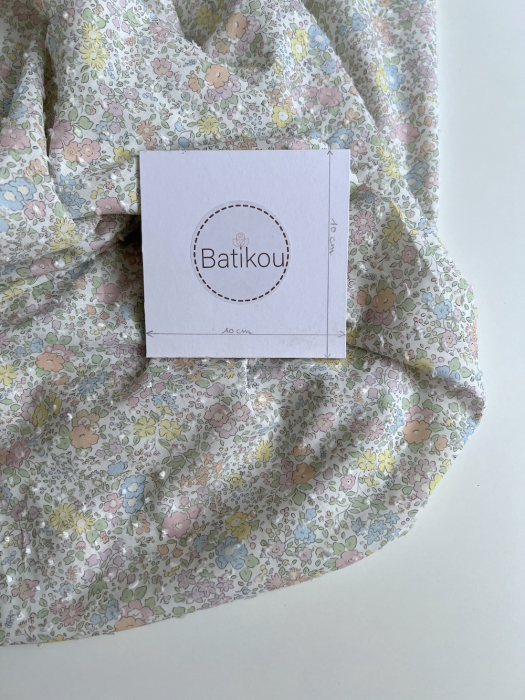 Mia - Plumetis de coton imprimé exclusif fleuri pastel Tissus issus de l'agriculture biologique  - 5