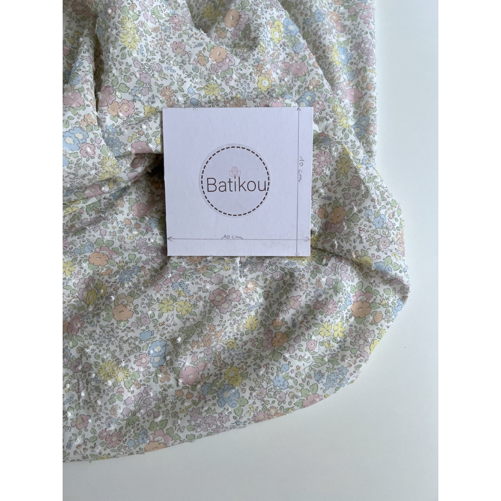 Mia - Plumetis de coton imprimé exclusif fleuri pastel Tissus issus de l'agriculture biologique  - 5