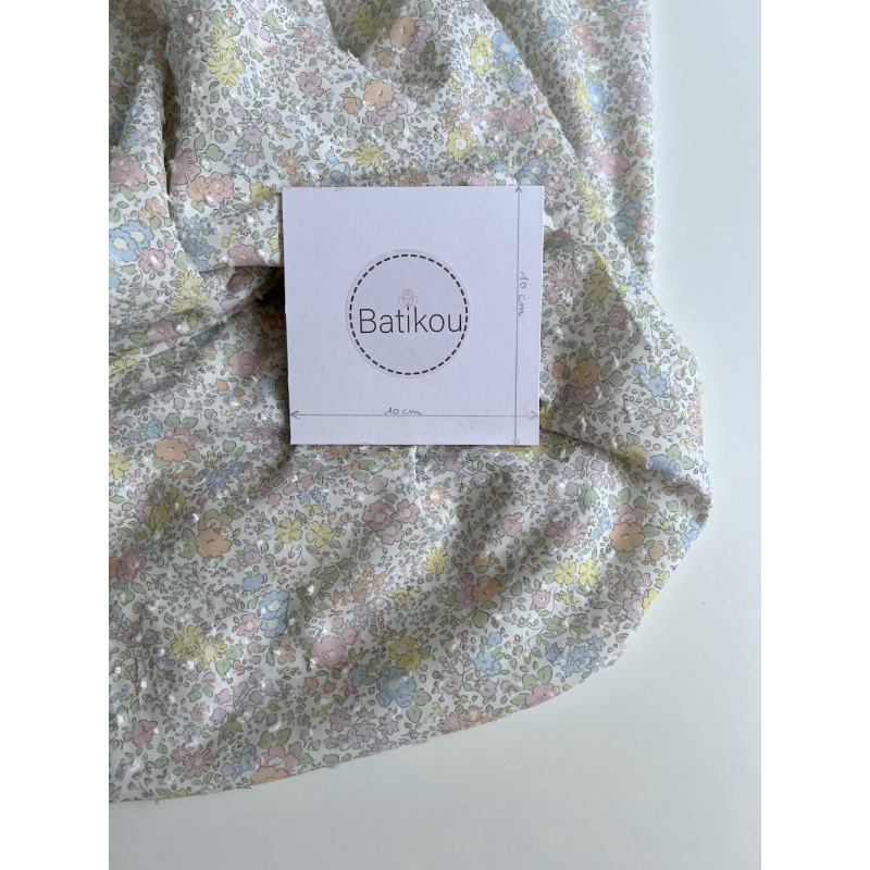 Mia - Plumetis de coton imprimé exclusif fleuri pastel Tissus issus de l'agriculture biologique  - 5