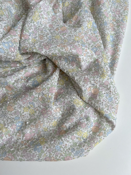 Mia - Plumetis de coton imprimé exclusif fleuri pastel Tissus issus de l'agriculture biologique  - 8