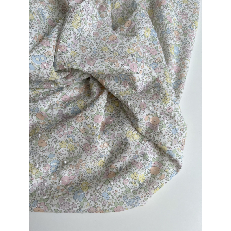 Mia - Plumetis de coton imprimé exclusif fleuri pastel Tissus issus de l'agriculture biologique  - 8