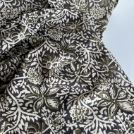 Tissu indien coton hand block traditionnel kaki / noir Batikou - 1