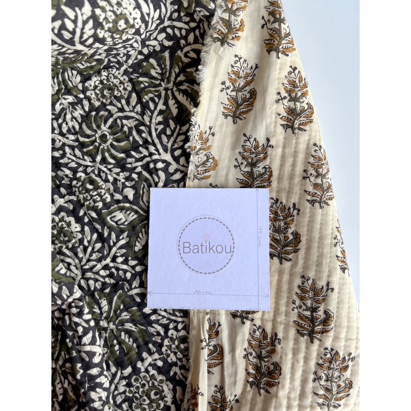 Tissu indien matelassé double face coton hand block largeur 100cm Batikou - 3