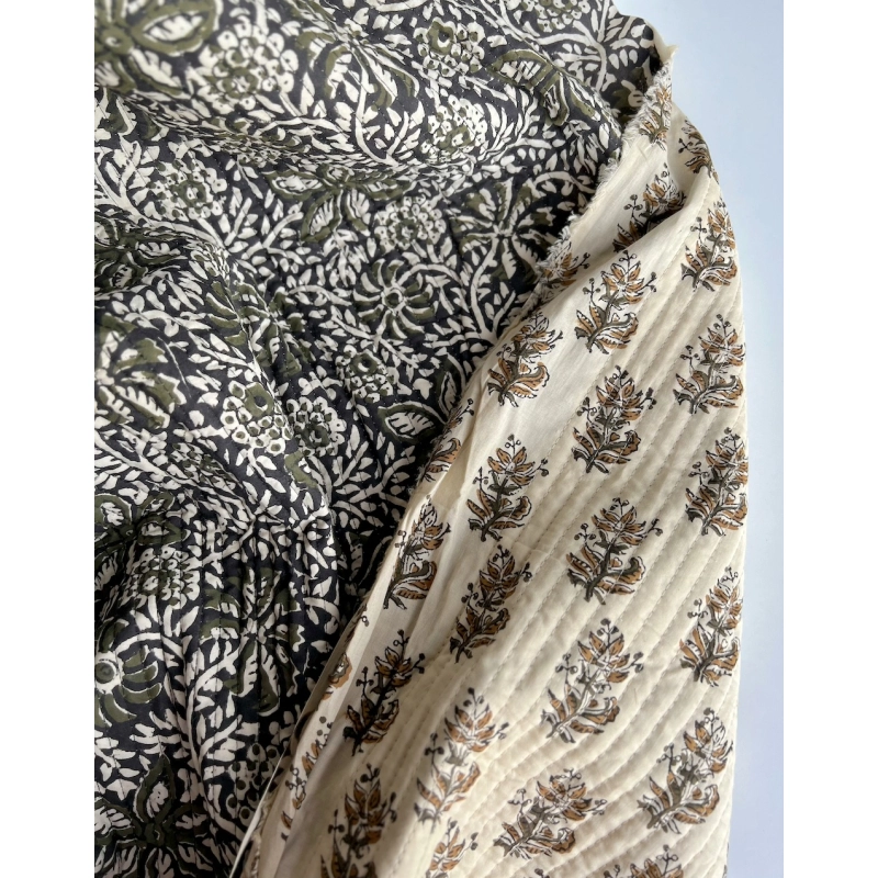 Tissu indien matelassé double face coton hand block largeur 100cm Batikou - 4