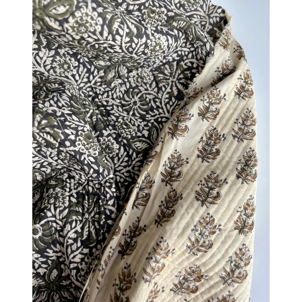 Tissu indien matelassé double face coton hand block largeur 100cm Batikou - 4