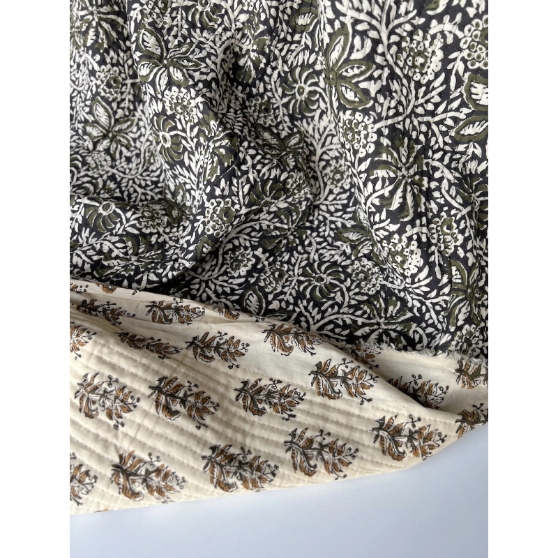 Tissu indien matelassé double face coton hand block largeur 100cm Batikou - 5