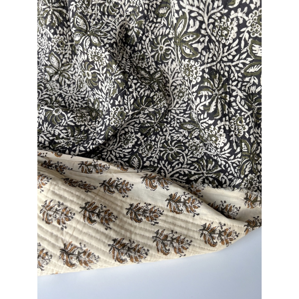 Tissu indien matelassé double face coton hand block largeur 100cm Batikou - 5