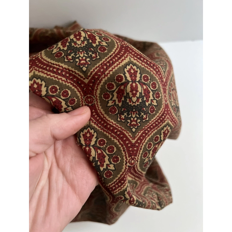 Tissu indien coton hand block traditionnel kaki / bordeau Batikou - 2