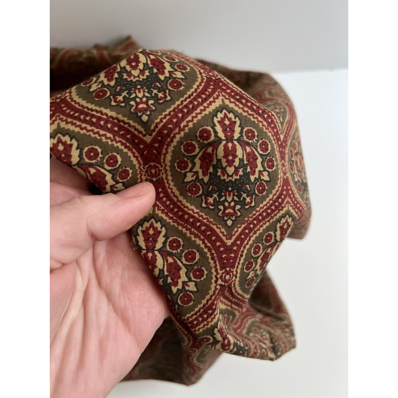 Tissu indien coton hand block traditionnel kaki / bordeau Batikou - 2