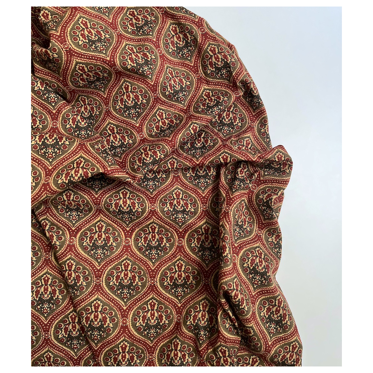 Tissu indien coton hand block traditionnel kaki / bordeau Batikou - 5 Tissu indien coton hand block traditionnel kaki / bordeau Batikou - 5