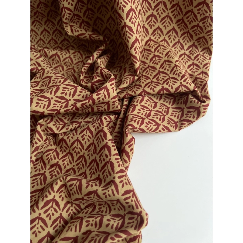 Tissu indien coton hand block traditionnel ocre / bordeau Batikou - 3