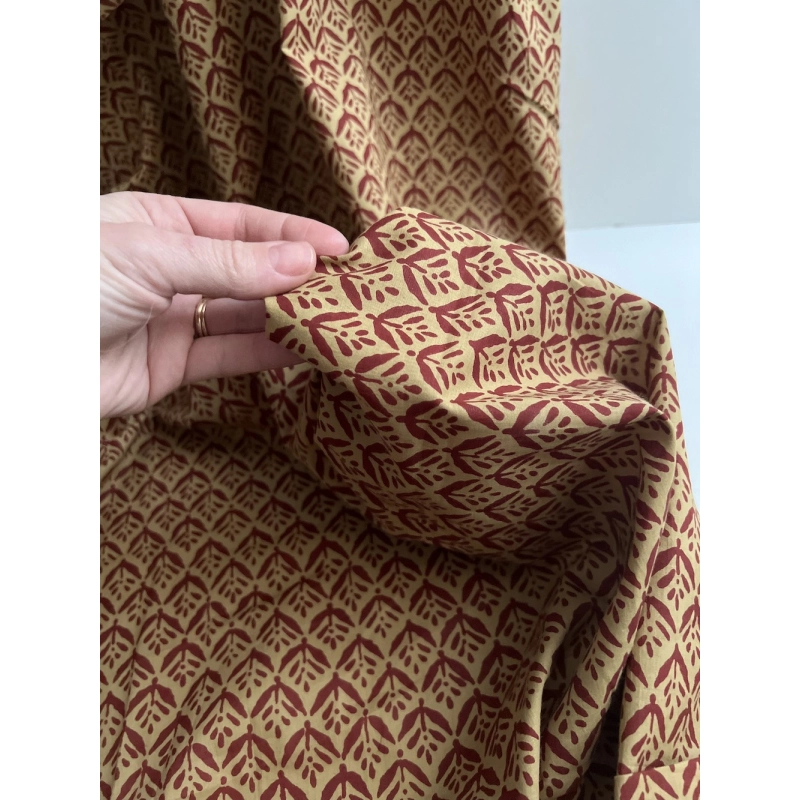 Tissu indien coton hand block traditionnel ocre / bordeau Batikou - 2