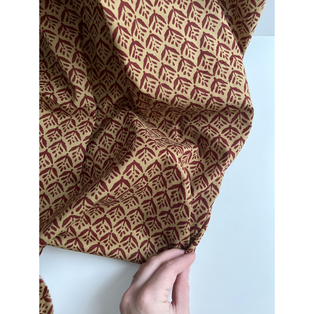 Tissu indien coton hand block traditionnel ocre / bordeau Batikou - 4