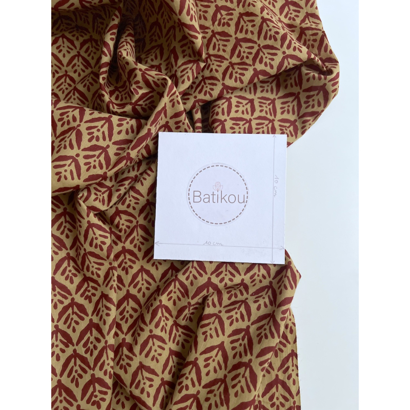 Tissu indien coton hand block traditionnel ocre / bordeau Batikou - 5