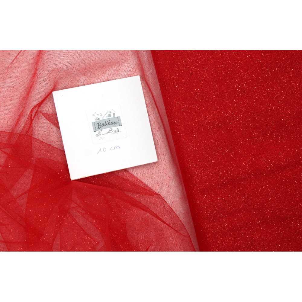 Tulle semi rigide paillettes rouge argent noir 