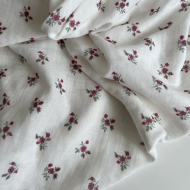 Celine - Double gaze de coton BIO blanc motif fleuri coloris figue Tissus issus de l'agriculture biologique  - 1