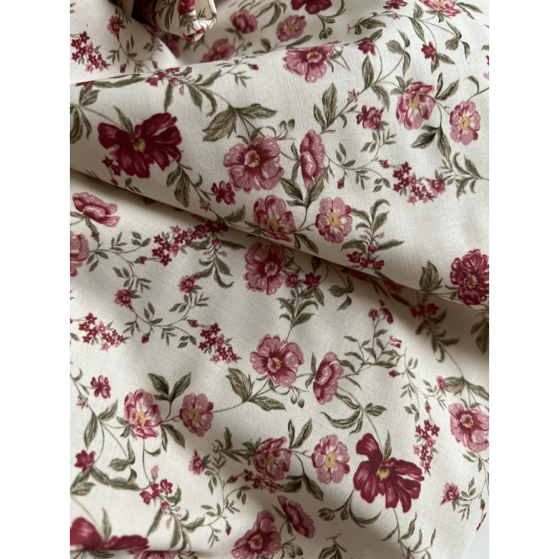 Romy - Popeline douce coton organique fond ivoire imprimé fleuri Tissus issus de l'agriculture biologique  - 4