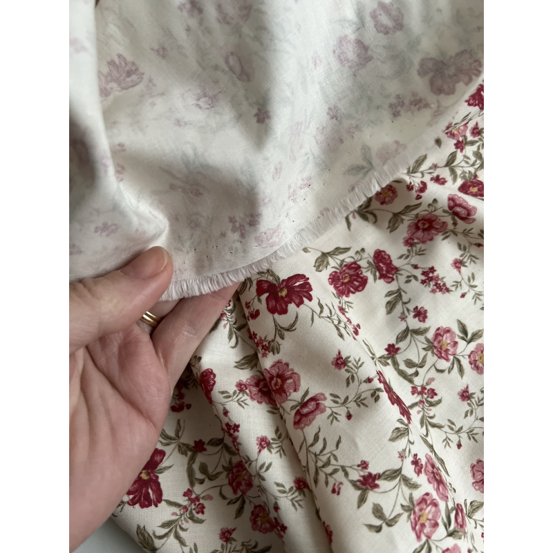 Romy - Popeline douce coton organique fond ivoire imprimé fleuri Tissus issus de l'agriculture biologique  - 6