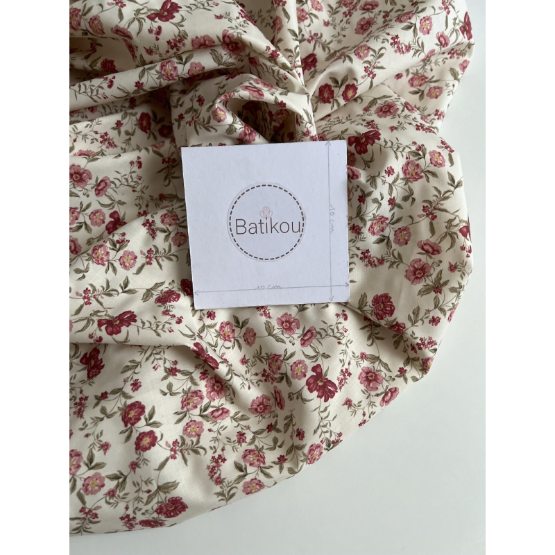 Romy - Popeline douce coton organique fond ivoire imprimé fleuri Tissus issus de l'agriculture biologique  - 8