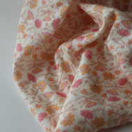 India - Double gaze coton BIO imprimé fleurs indiennes fond écru Tissus issus de l'agriculture biologique  - 1