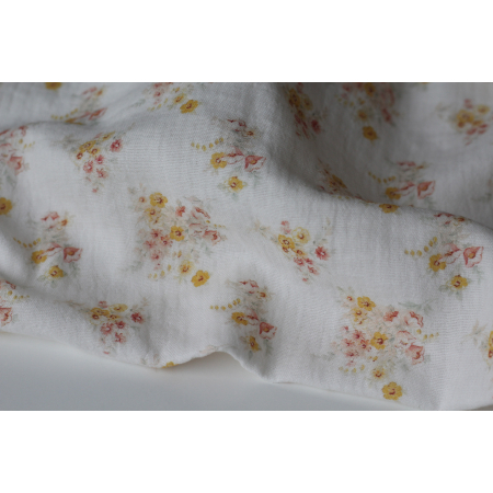 Mariya - Double gaze coton BIO Exclusif blanc motif fleuri Tissus issus de l'agriculture biologique  - 2 Mariya - Double gaze coton BIO Exclusif blanc motif fleuri Tissus issus de l'agriculture biologique  - 2