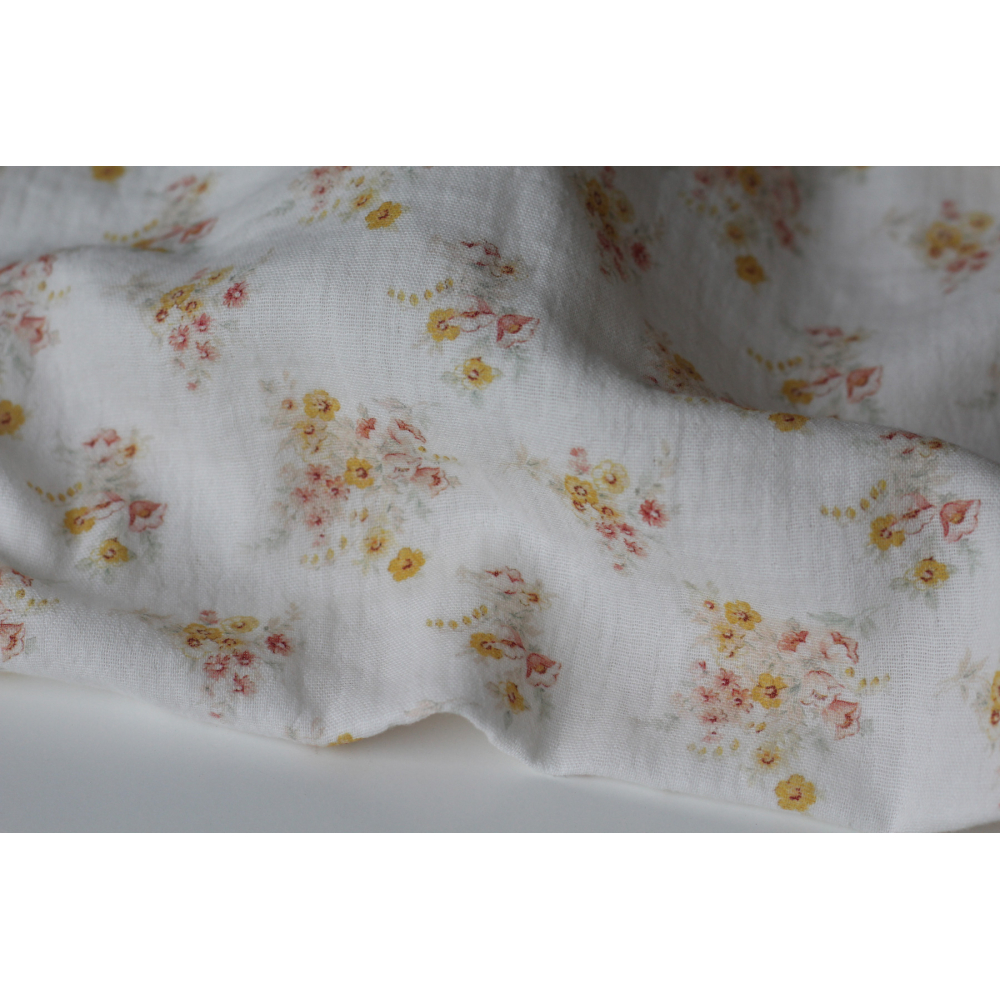 Mariya - Double gaze coton BIO Exclusif blanc motif fleuri Tissus issus de l'agriculture biologique  - 2