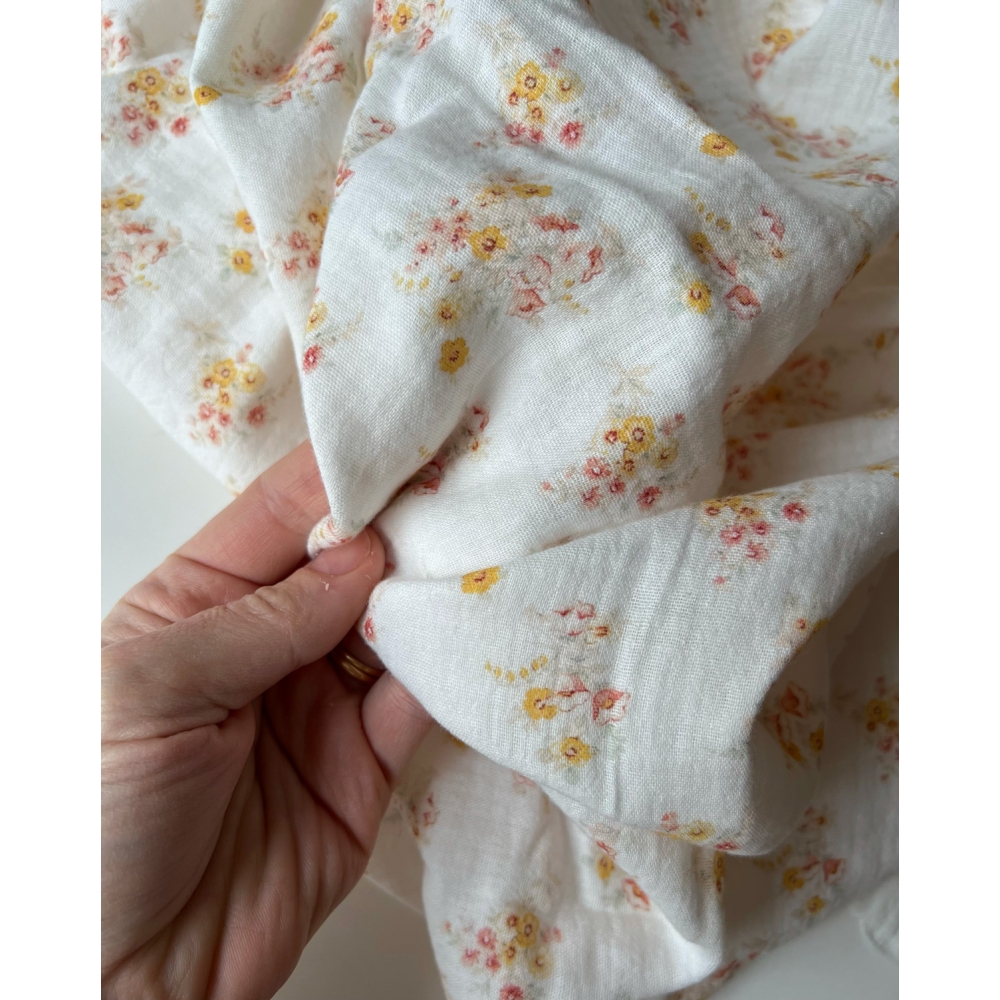 Mariya - Double gaze coton BIO Exclusif blanc motif fleuri Tissus issus de l'agriculture biologique  - 3