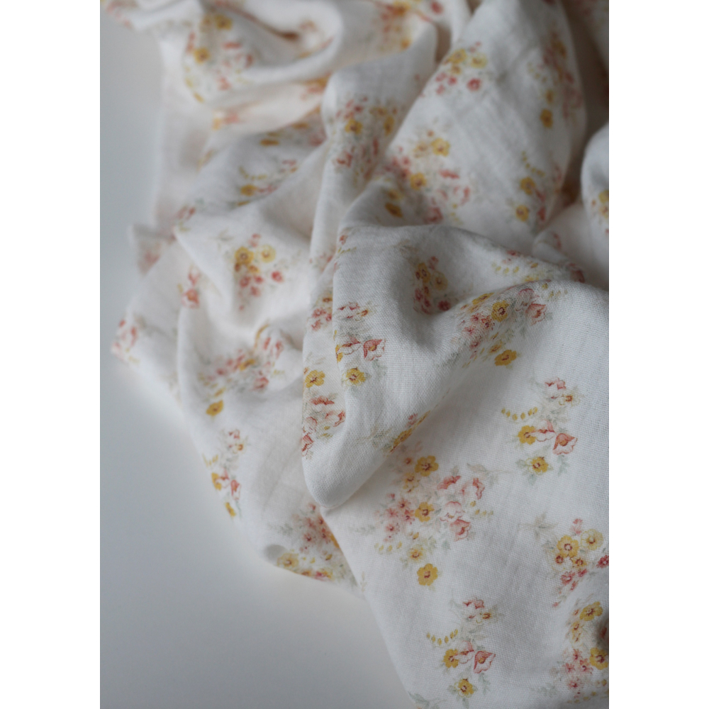 Mariya - Double gaze coton BIO Exclusif blanc motif fleuri Tissus issus de l'agriculture biologique  - 7