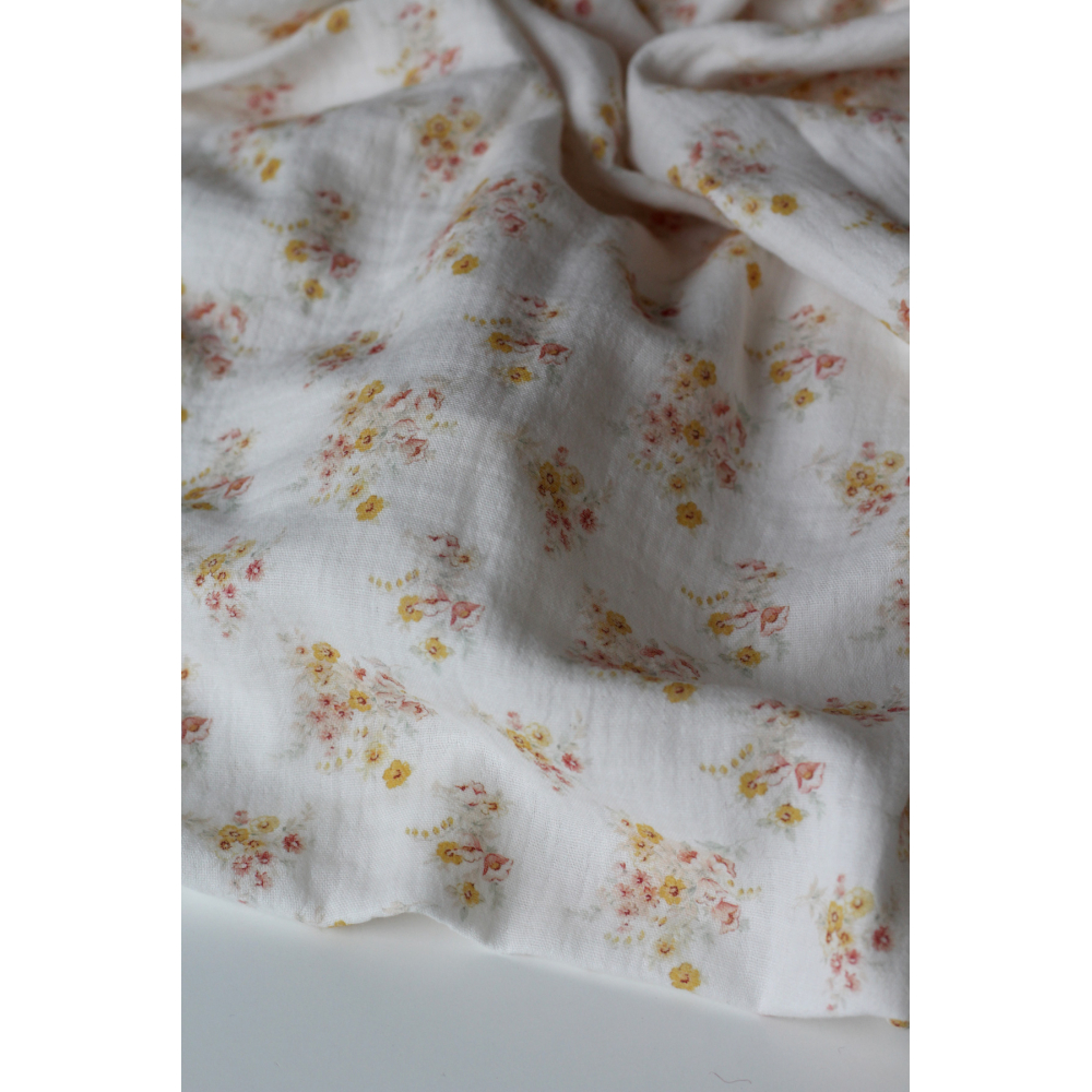 Mariya - Double gaze coton BIO Exclusif blanc motif fleuri Tissus issus de l'agriculture biologique  - 11