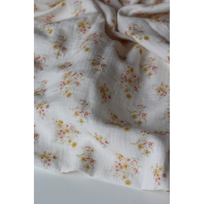 Mariya - Double gaze coton BIO Exclusif blanc motif fleuri Tissus issus de l'agriculture biologique  - 11