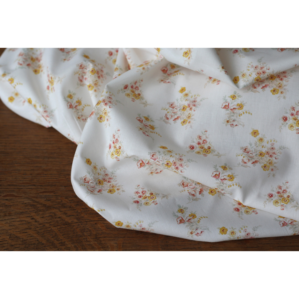 Mariya - Popeline douce coton BIO Exclusif blanc motif fleuri Tissus issus de l'agriculture biologique  - 5