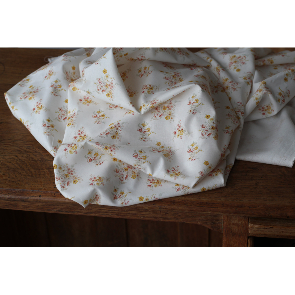 Mariya - Popeline douce coton BIO Exclusif blanc motif fleuri Tissus issus de l'agriculture biologique  - 7
