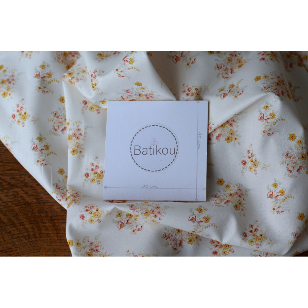 Mariya - Popeline douce coton BIO Exclusif blanc motif fleuri Tissus issus de l'agriculture biologique  - 6