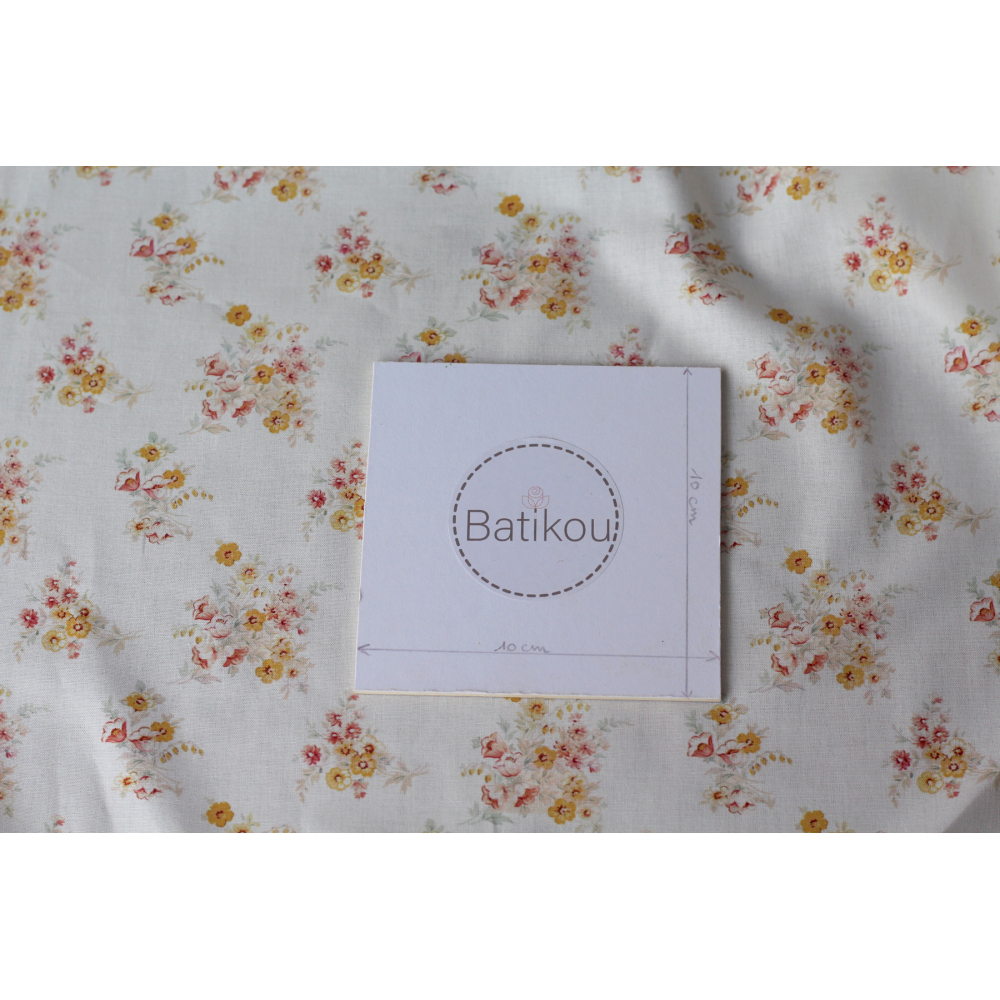 Mariya - Popeline douce coton BIO Exclusif blanc motif fleuri Tissus issus de l'agriculture biologique  - 10