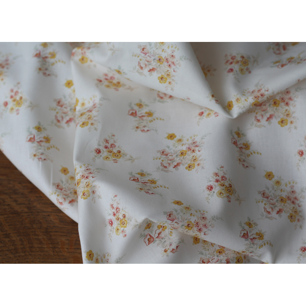 Mariya - Popeline douce coton BIO Exclusif blanc motif fleuri Tissus issus de l'agriculture biologique  - 13