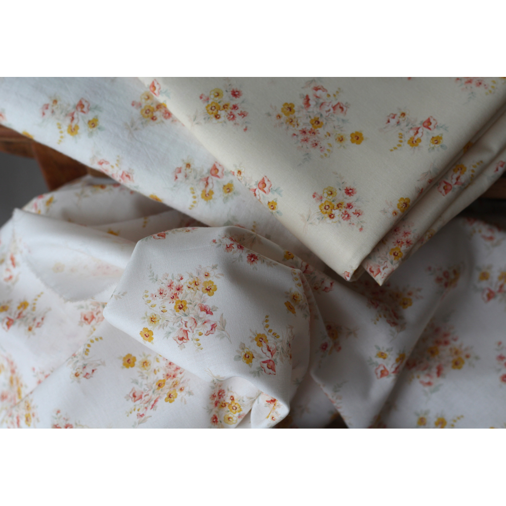 Mariya - Popeline douce coton BIO Exclusif blanc motif fleuri Tissus issus de l'agriculture biologique  - 15