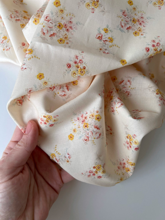 Mariya - Popeline douce coton BIO Exclusif écru motif fleuri Tissus issus de l'agriculture biologique  - 2