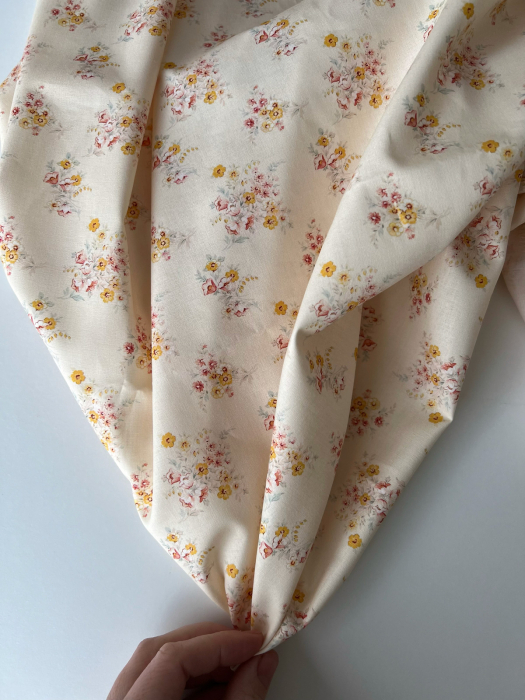 Mariya - Popeline douce coton BIO Exclusif écru motif fleuri Tissus issus de l'agriculture biologique  - 4