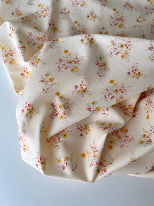 Mariya - Popeline douce coton BIO Exclusif écru motif fleuri Tissus issus de l'agriculture biologique  - 5