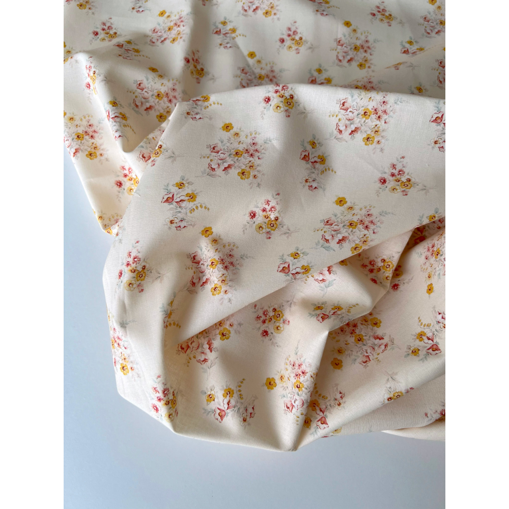 Mariya - Popeline douce coton BIO Exclusif écru motif fleuri Tissus issus de l'agriculture biologique  - 5