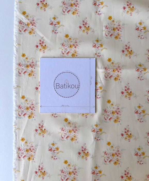 Mariya - Popeline douce coton BIO Exclusif écru motif fleuri Tissus issus de l'agriculture biologique  - 6