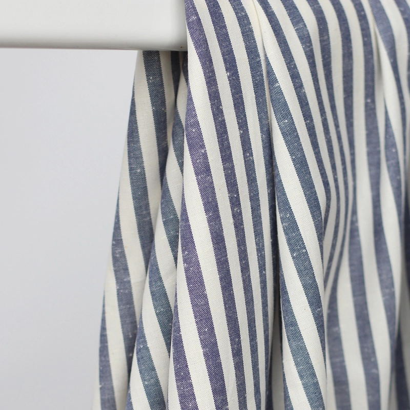 Coton chiné aspect brut rayures moyennes 7mm coloris bleu marine / écru Batikou - 1
