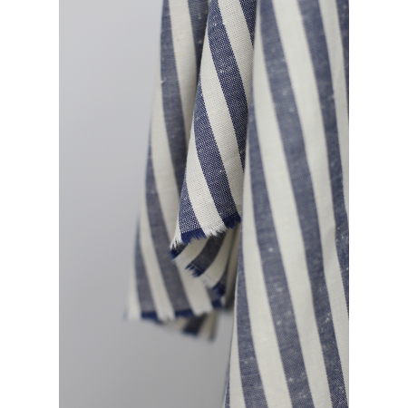 Coton chiné aspect brut rayures moyennes 7mm coloris bleu marine / écru Batikou - 2