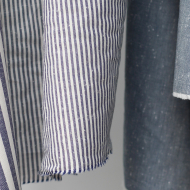 Coton chiné aspect brut rayures moyennes 2mm coloris bleu marine Batikou - 1