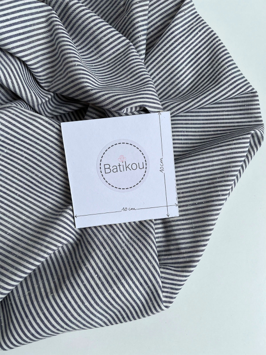 Coton chiné aspect brut rayures moyennes 2mm coloris bleu marine Batikou - 4