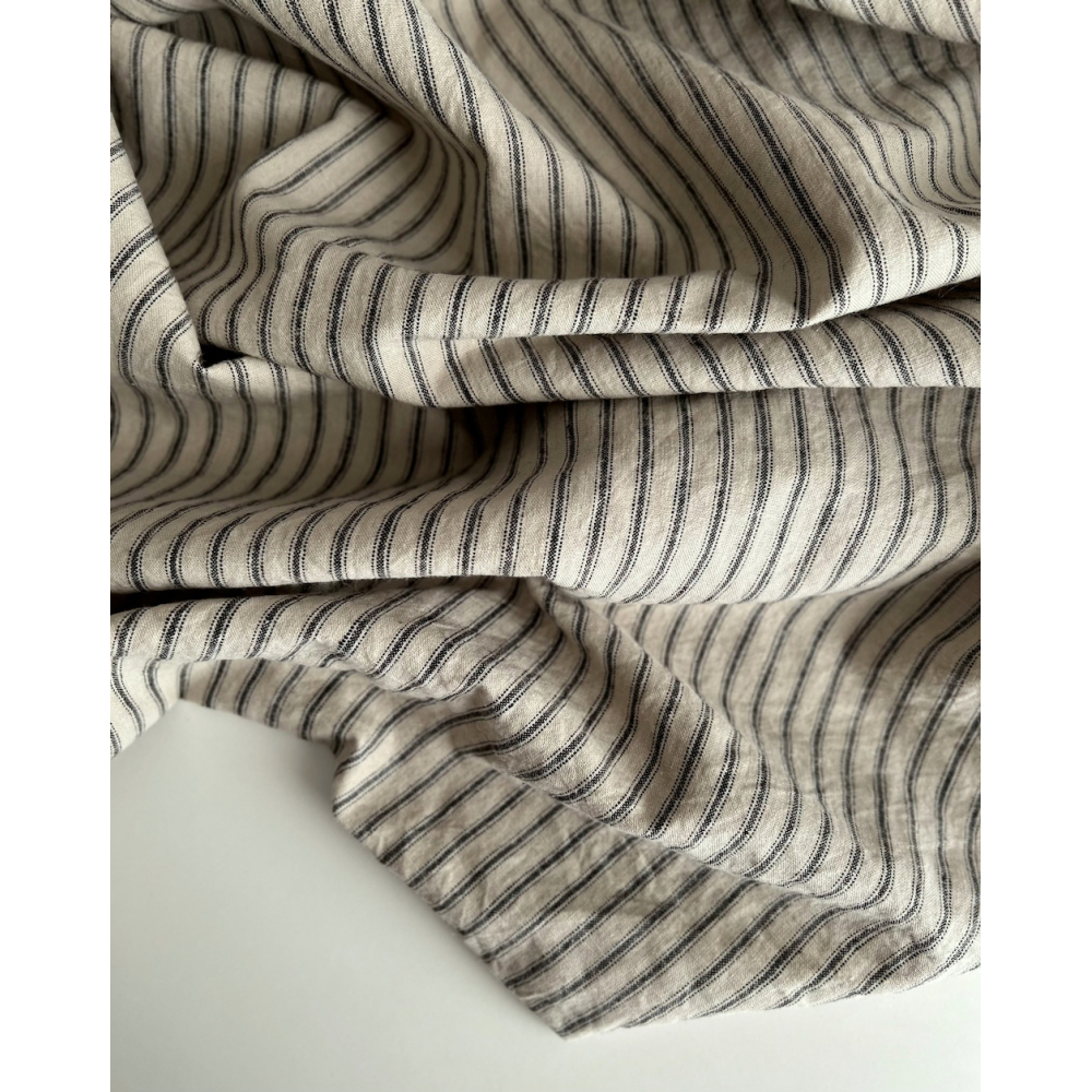 Lin et coton à rayures noires tissées coloris grège Qualité Oeko-tex - 3