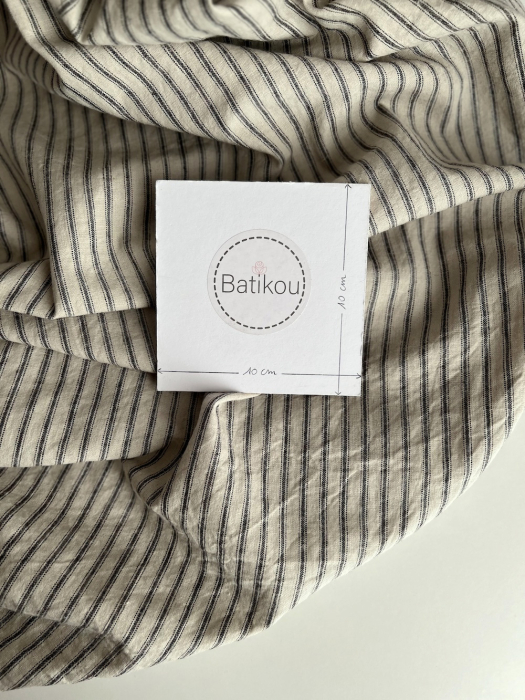 Lin et coton à rayures noires tissées coloris grège Qualité Oeko-tex - 5