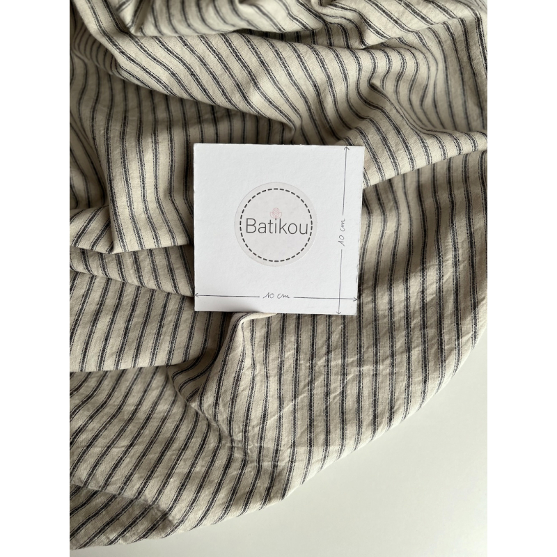 Lin et coton à rayures noires tissées coloris grège Qualité Oeko-tex - 5