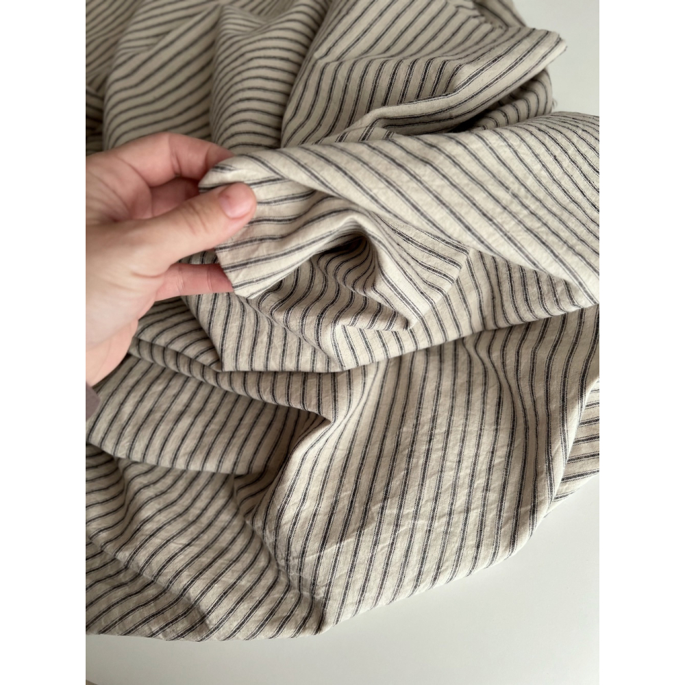 Lin et coton à rayures noires tissées coloris grège Qualité Oeko-tex - 6